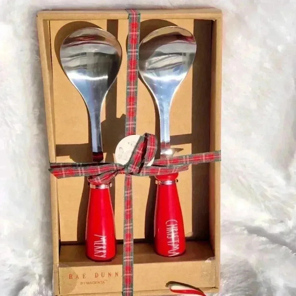 NEW Rae Dunn - MERRY CHRISTMAS - Beautiful Red Christmas Serving Spoon Set